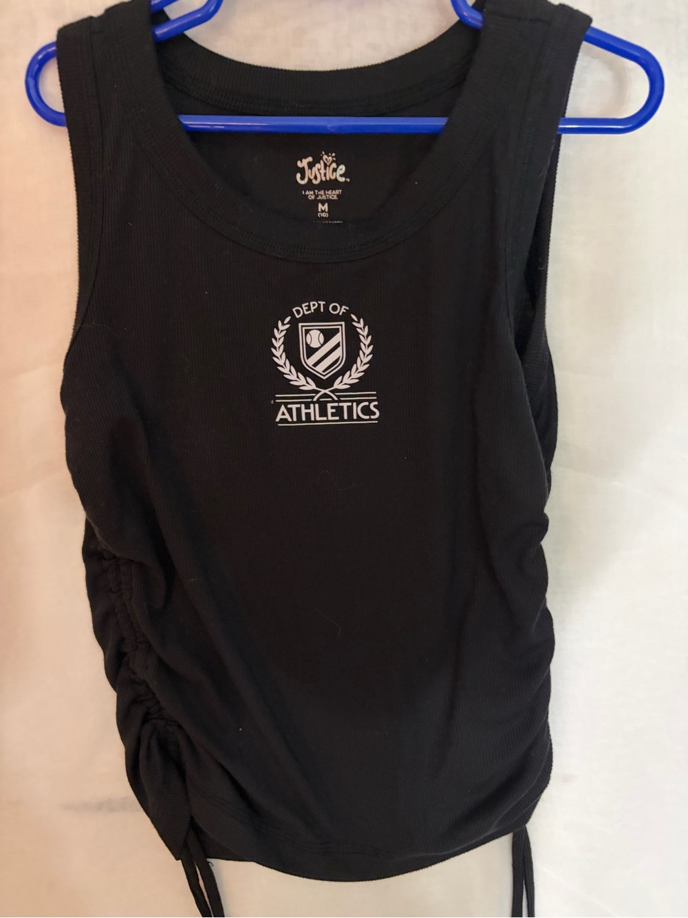 Justice Black Ribbed Athletic Tank with White Crest